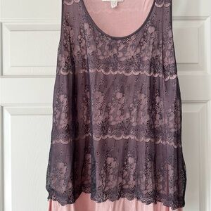 Pink and gray/purple Lace Overlay Tank Top